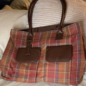 Longaberger 25th Bee Plaid Brown Tote Bag